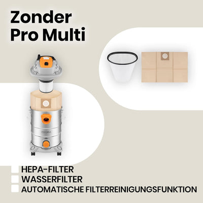 Zeegma ZONDER PRO Multi Nass Trockensauger, Industriestaubsauger 1600W für Asche, Behälter 25 L, Fil