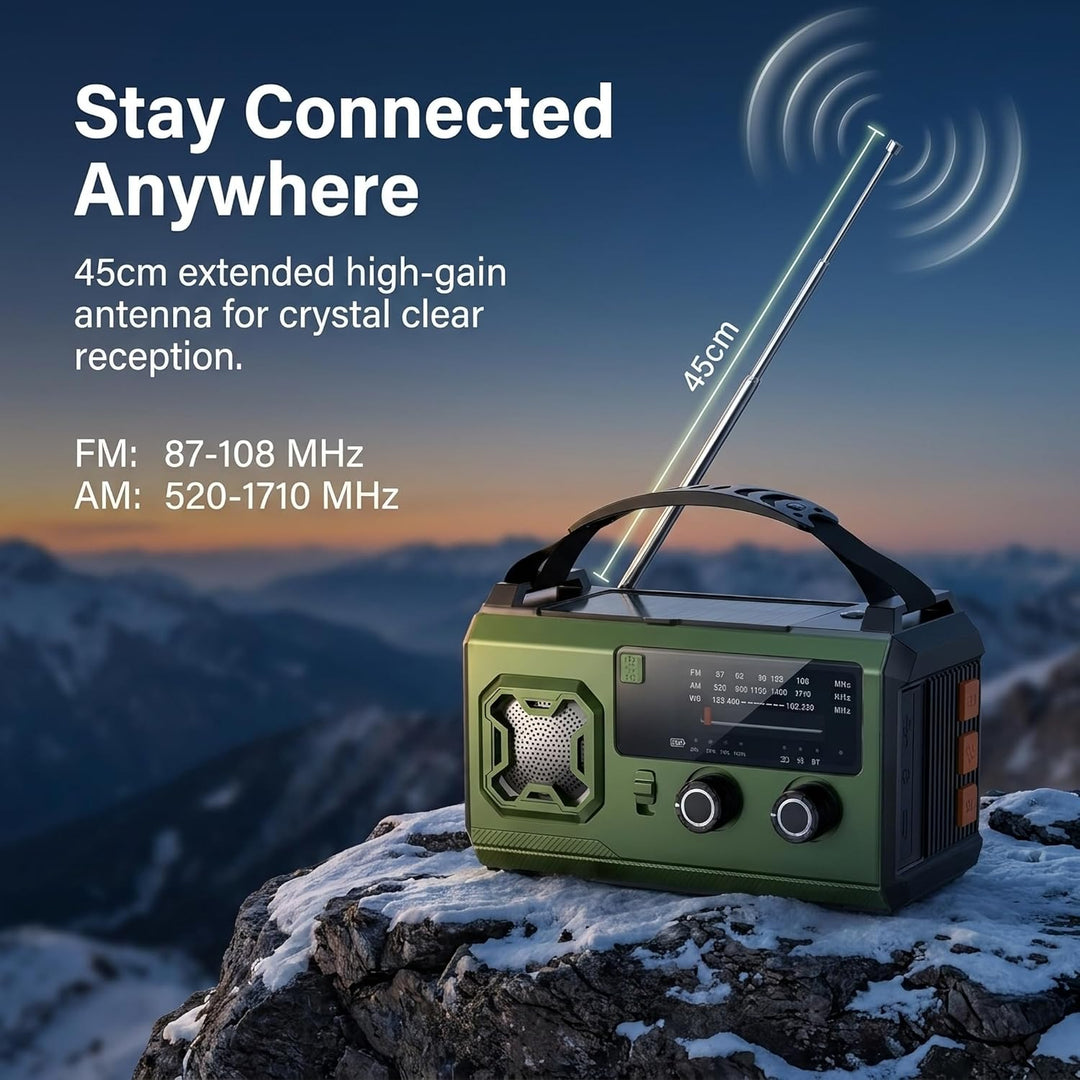 27000mAh Kurbelradio Notfallradio mit Solar & Powerbank: AM/FM Solarradio, Handkurbel, SOS, Taschenl