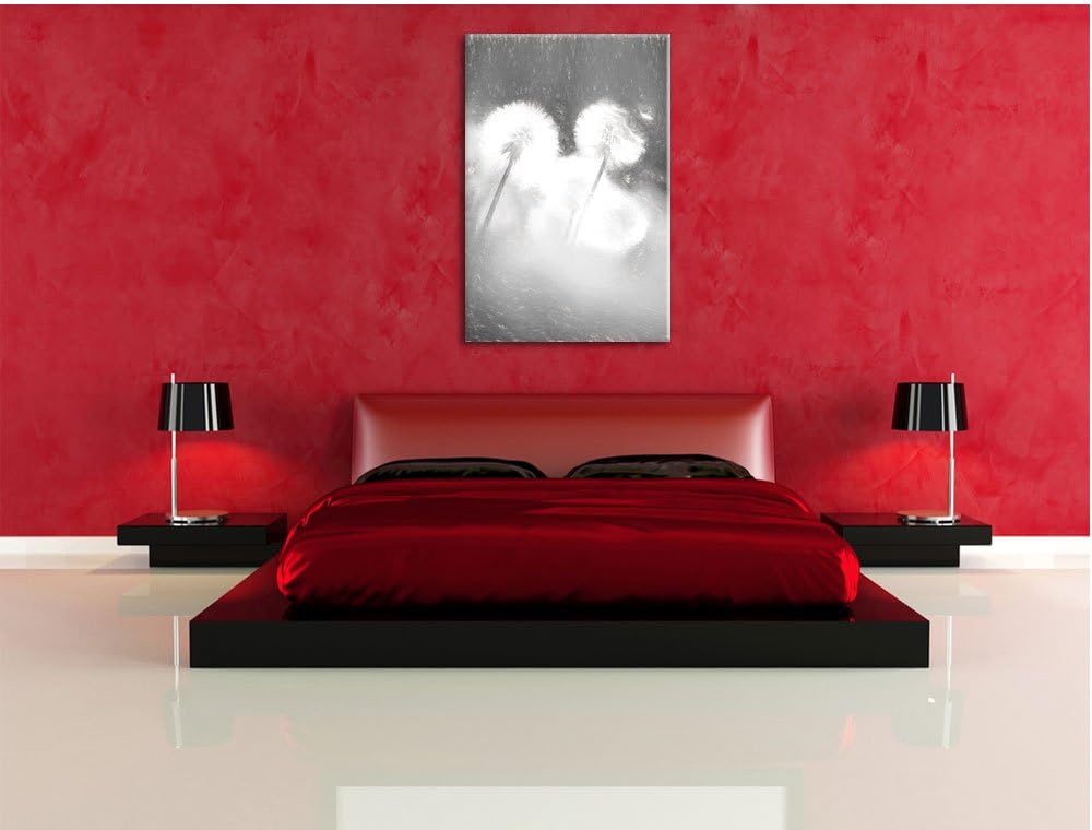 Pixxprint Pusteblumen im morgendlichen Wind Kunst Kohle Effekt, Format: 100x70 auf Leinwand, 100x70