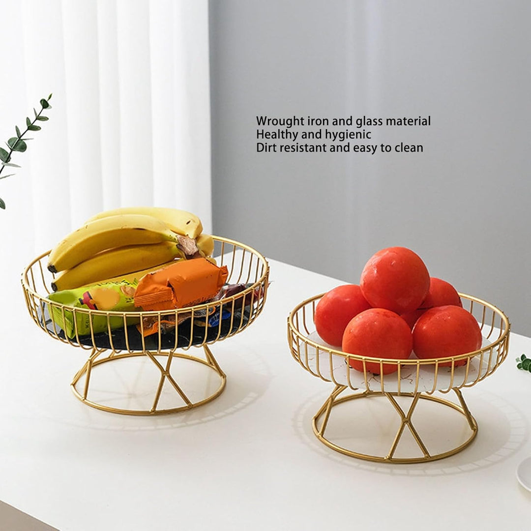 Qcwwy Runder Obstkorb, Goldene Hohle Metall-Obstschale, Ständer, Obstteller, Obsttablett, Wohnzimmer