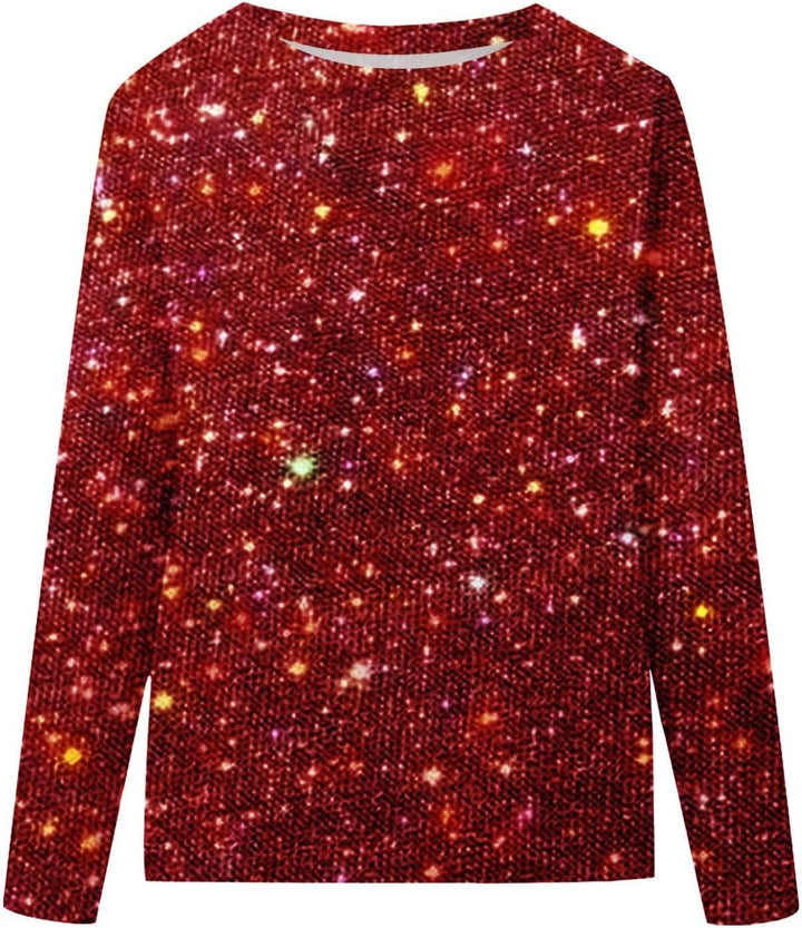 Damen Langarm Glitzer Shirt Sweatshirt-Damen Grosse Grössen Karneval Pailletten Top Frauen Tops Lang