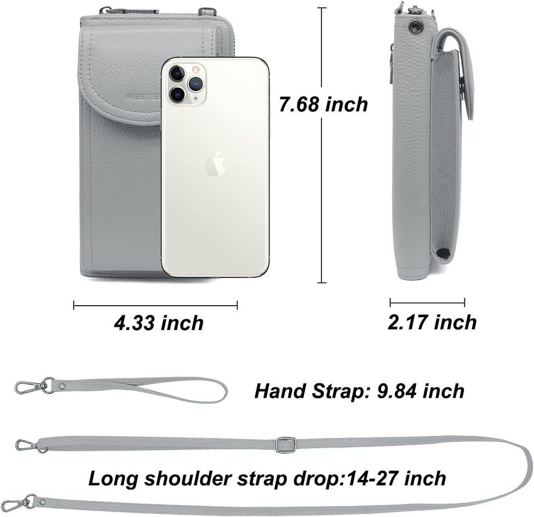REETEE Handytasche zum Umhängen RFID Schutz Geldbeutel Damen Handy Umhängetasche Leder Viele Fächer