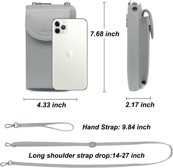 REETEE Handytasche zum Umhängen RFID Schutz Geldbeutel Damen Handy Umhängetasche Leder Viele Fächer