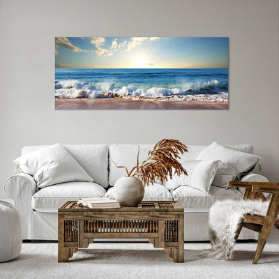 Wandbilder Dekoration Wohnzimmer Meer Ufer Wasser Panorama Bilder auf Leinwand 120x50cm Leinwandbild