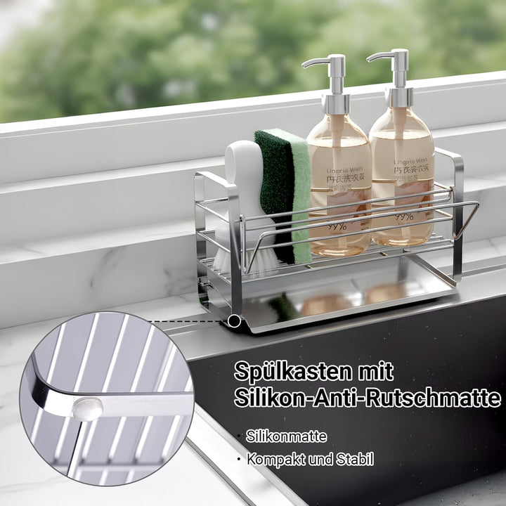 Spülbecken Organizer, Spüle Organizer für Küche, Sink Organizer mit Abflusswanne &amp; Handtuchhalter, S