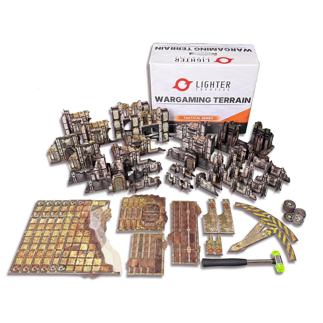 32PCS Terrain Set für WH40K 11th Edition + 16PCS Terrain Footprints, 40K Battlezone Creation Kit(San