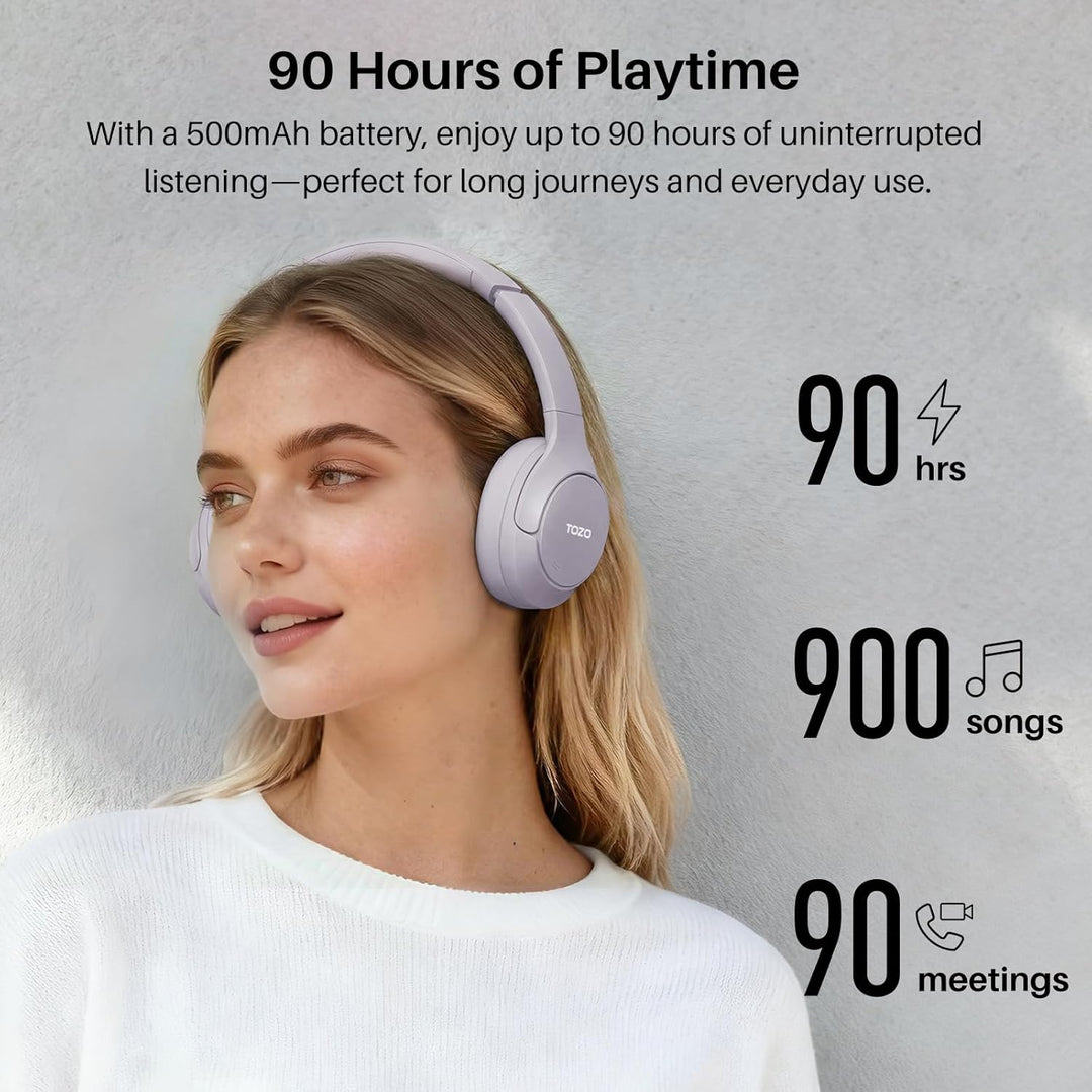 TOZO HT3 Kopfhörer Kabellos Bluetooth Over Ear, Noise Cancelling Kopfhörer mit 5 Mics,90 Std, Hi-Res