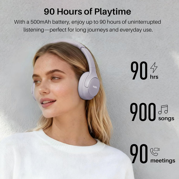 TOZO HT3 Kopfhörer Kabellos Bluetooth Over Ear, Noise Cancelling Kopfhörer mit 5 Mics,90 Std, Hi-Res