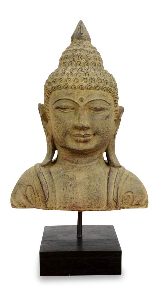 livasia Buddha Steinbüste, Buddhaskulptur, Dekofigur, Steinfigur (beige/gross) Beige / Gross, Beige