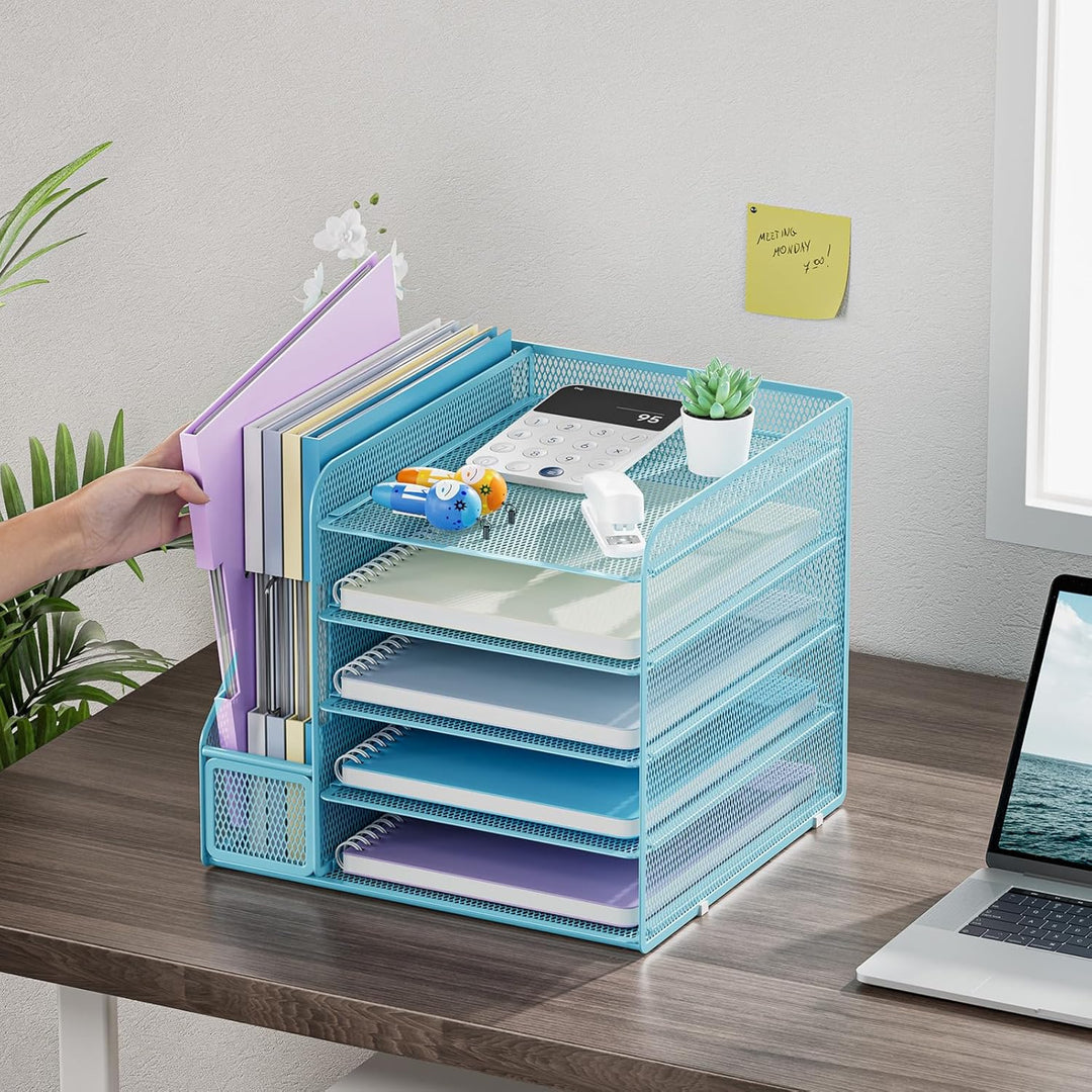 Marbrasse Schreibtisch Organizer und Büro Zubehör,5-Tier Briefablage Organizer mit Briefständer,Mesh