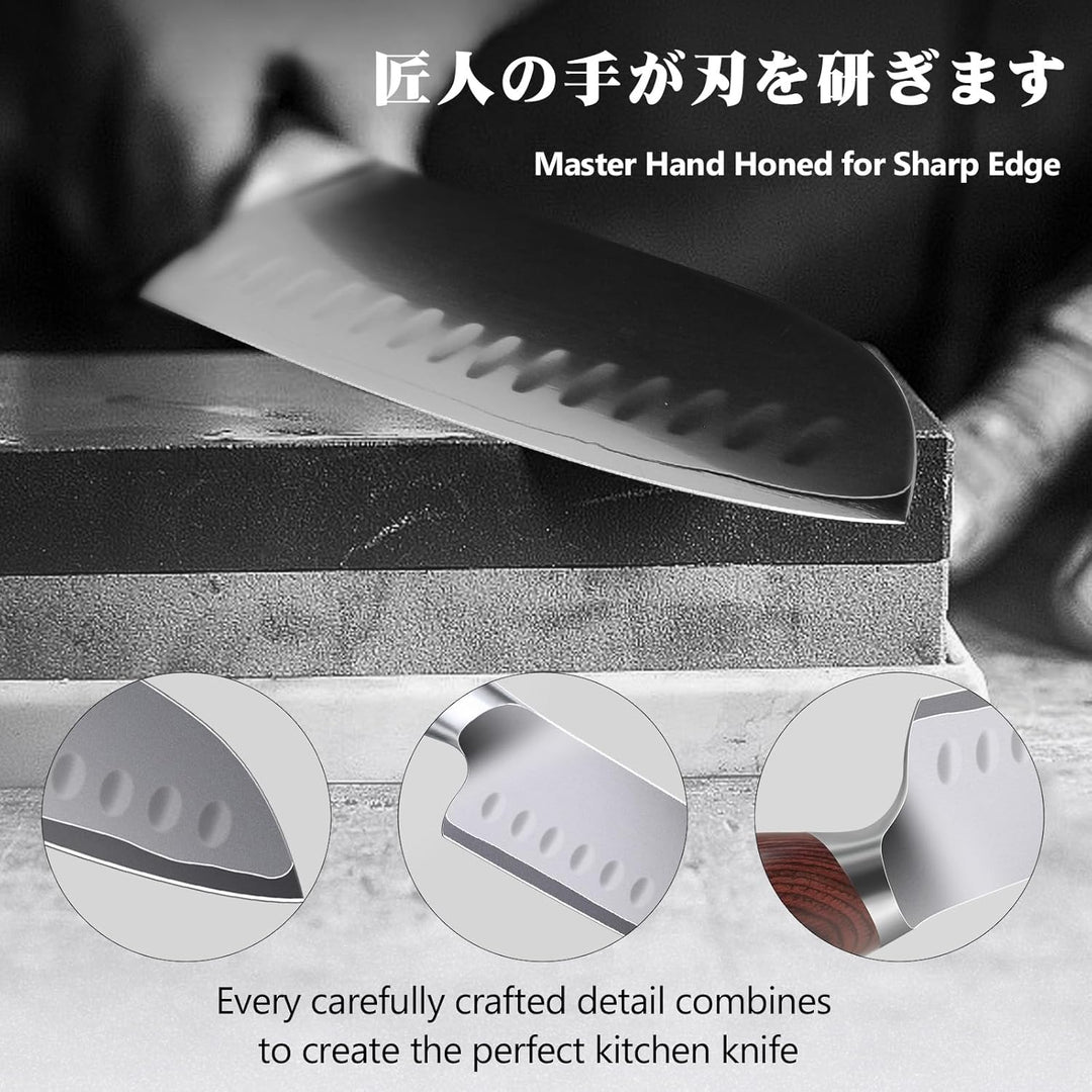 SHAN ZU Profi Santoku Messer küchenmesser 18cm - Japanischer Hochcarbonstahl 10Cr15Mov mit 12° extre
