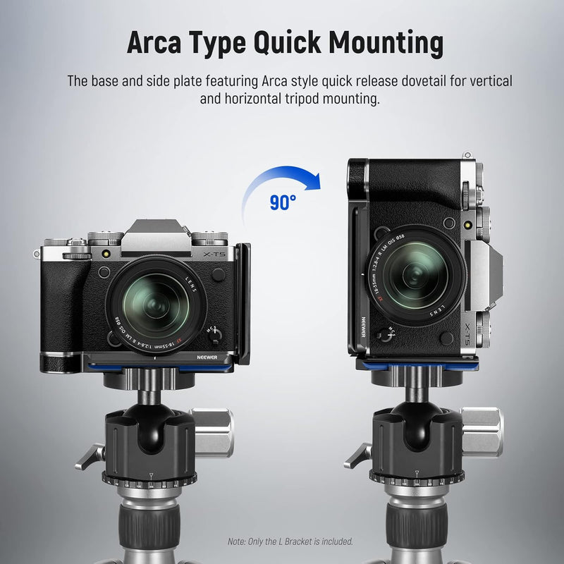 NEEWER X-T5 L Halterung mit Seitenplatte und Basis für Arca, Abnehmbarer Zubehörschuhadapter, Unters