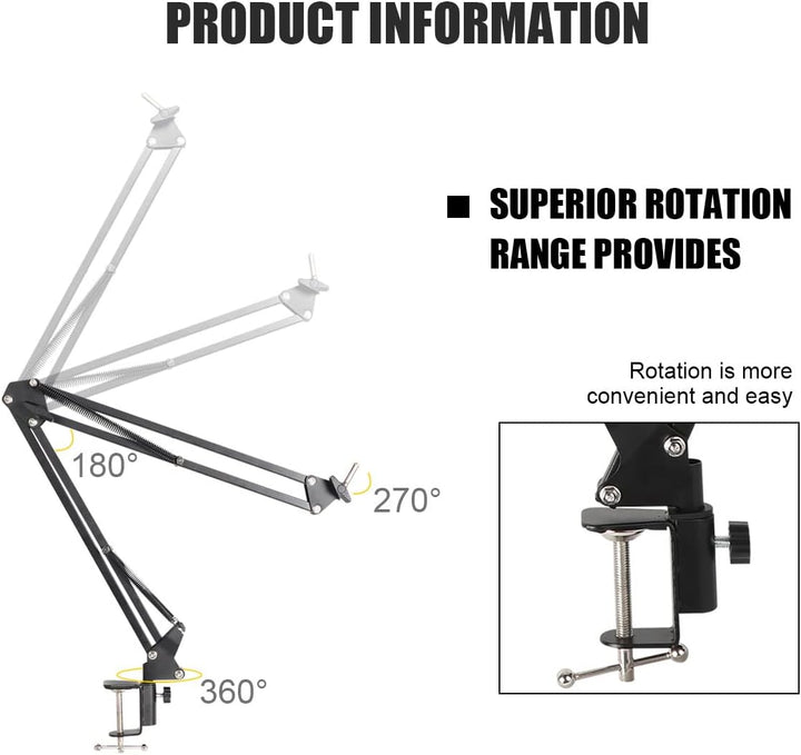 Micfuns Verstellbarer Mikrofonständer Professioneller Mikrofonhalter mit Spinne und Adapter für Stud
