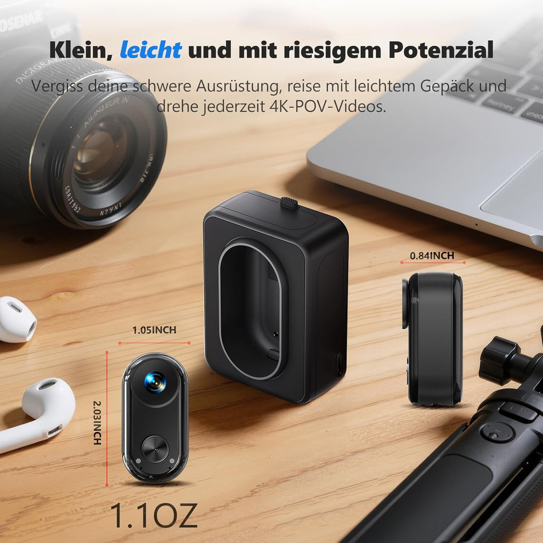 4K 30FPS Vlogging camera, 64GB Bodycam, Tragbare Freihändig POV-Kamera, 150° Winzige Action Cam Wass