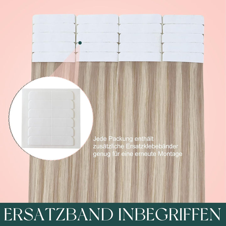 Easyouth Echthaar Extensions Tape in Remy Haarverlangerung Tape Extensions Aschblond Mix Hellblond T