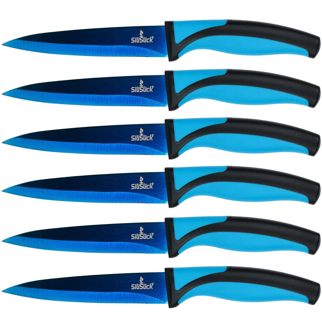 SiliSlick Steakmesser Set - Schillernd/Regenbogen Titanbeschichtete Edelstahlmesser - 5 Zoll / 12,7