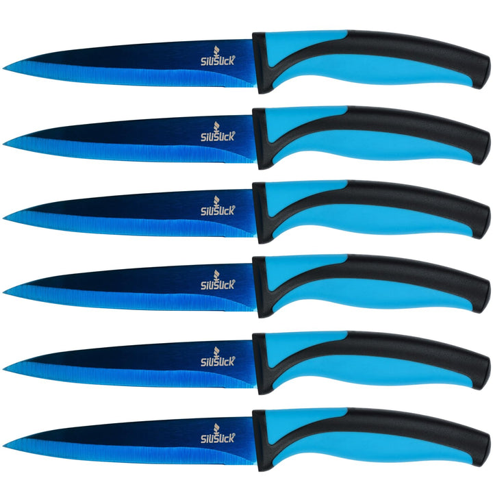 SiliSlick Steakmesser Set - Schillernd/Regenbogen Titanbeschichtete Edelstahlmesser - 5 Zoll / 12,7