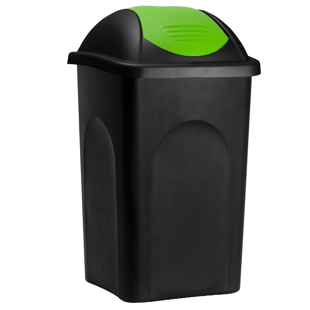 Stefanplast® Mülleimer mit Schwingdeckel, 60 Liter Schwarz/Grün, Schwarz/Grün