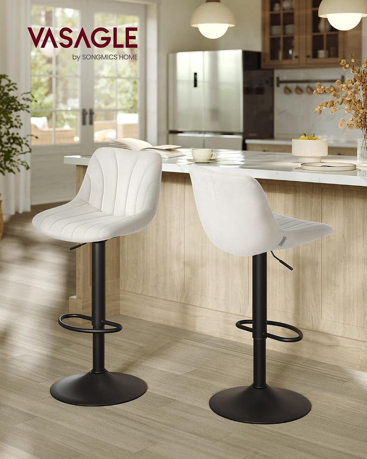 VASAGLE Barhocker 2er Set, drehbar, höhenverstellbar, Samt Cremeweiss Samt, Cremeweiss Samt