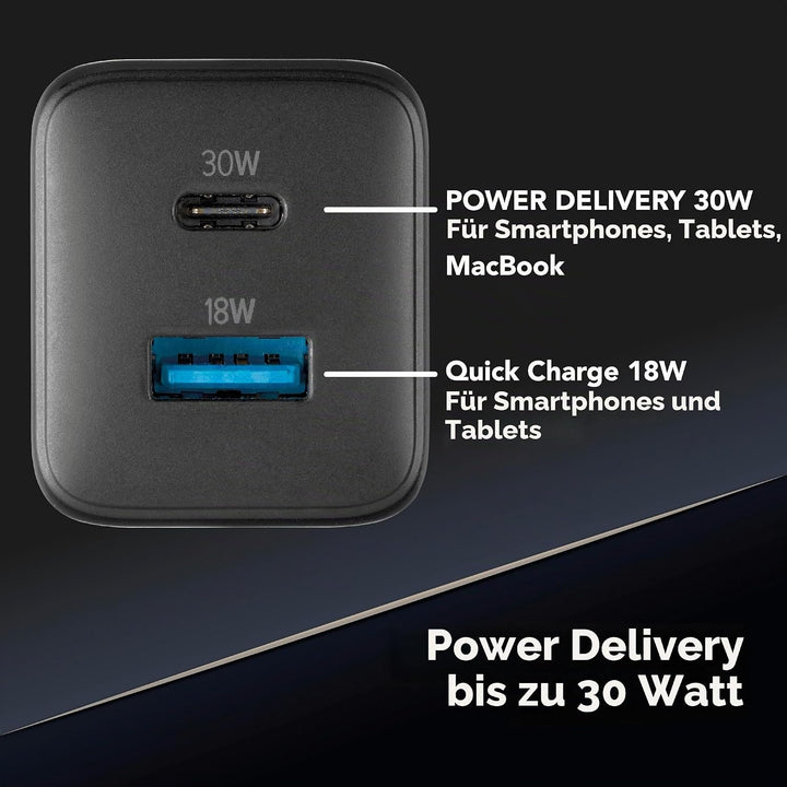 Cellularline | Multipower Micro Netzladegerät | Super Fast Charger 30W mit 2 USB-C-Anschlüssen - aus