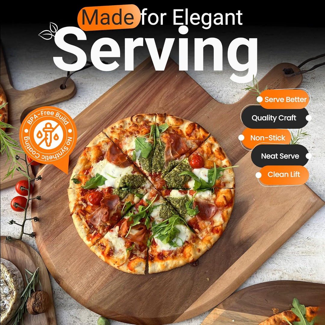 Pizzaschieber aus Akazienholz – Extra grosses Pizzabrett 40,5 × 55,5 × 1,5 cm • Servierbrett & Pizza