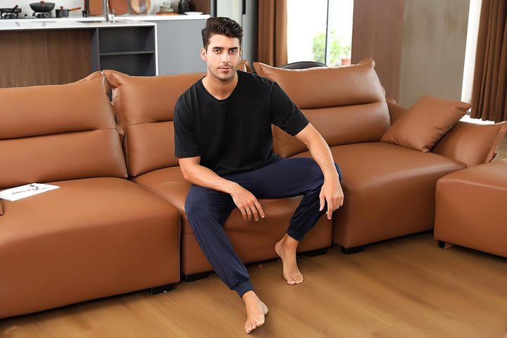 Marvmys Schlafanzughose Herren Lang mit Bündchen Einfarbige Pyjamahose für Männer Schlafhose Haushos