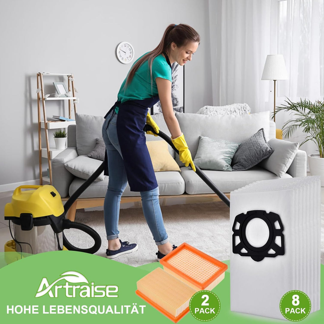 Staubsaugerbeutel-Filterset für Kärcher WD4 WD5 WD6 MV4 MV5 MV6 WD5P WD6P Premium, 8 Beutel ersetzen