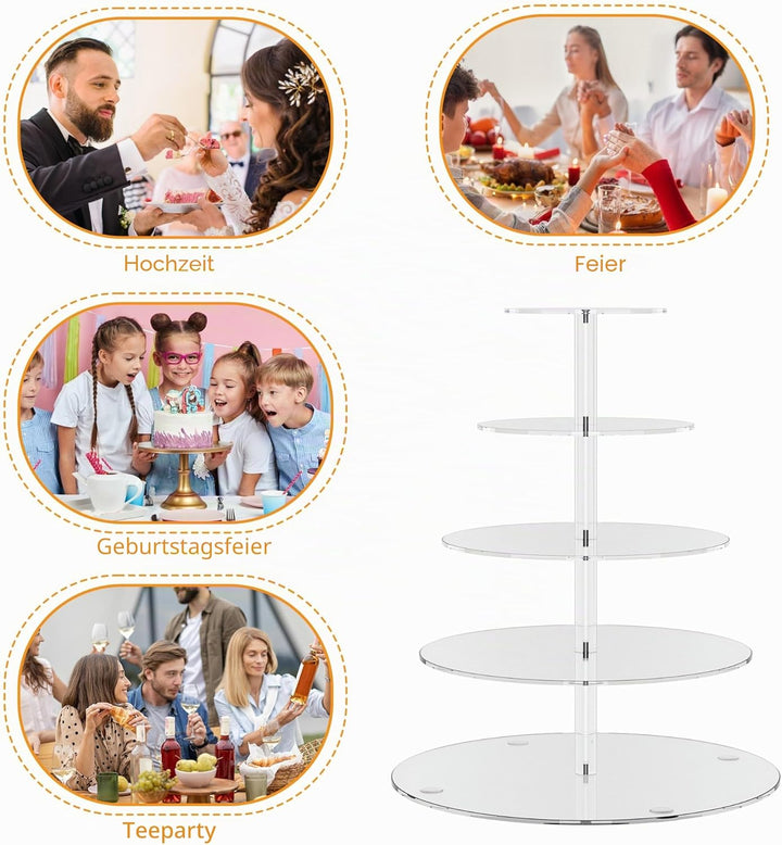 weddingwish 5 Tier Runde Cupcake Stand für 50 Cupcakes, Acryl Cupcake Display Turm, klare Cupcake Ha