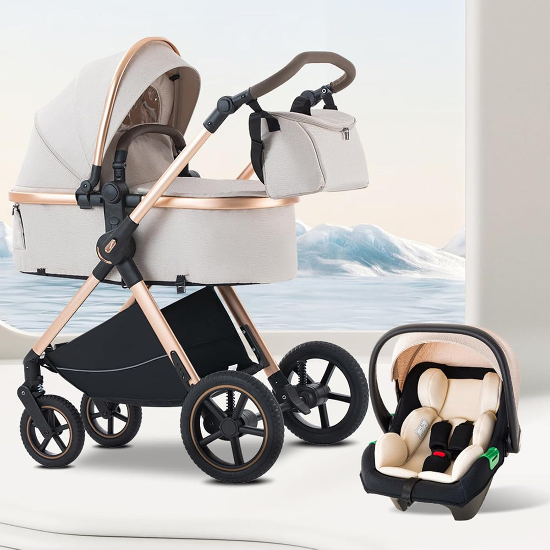 BEBBY Kinderwagen, Standard-Kinderwagen, Kinderwagen 3 in 1,Kinderwagen mit Faltbarem Tragbarem für