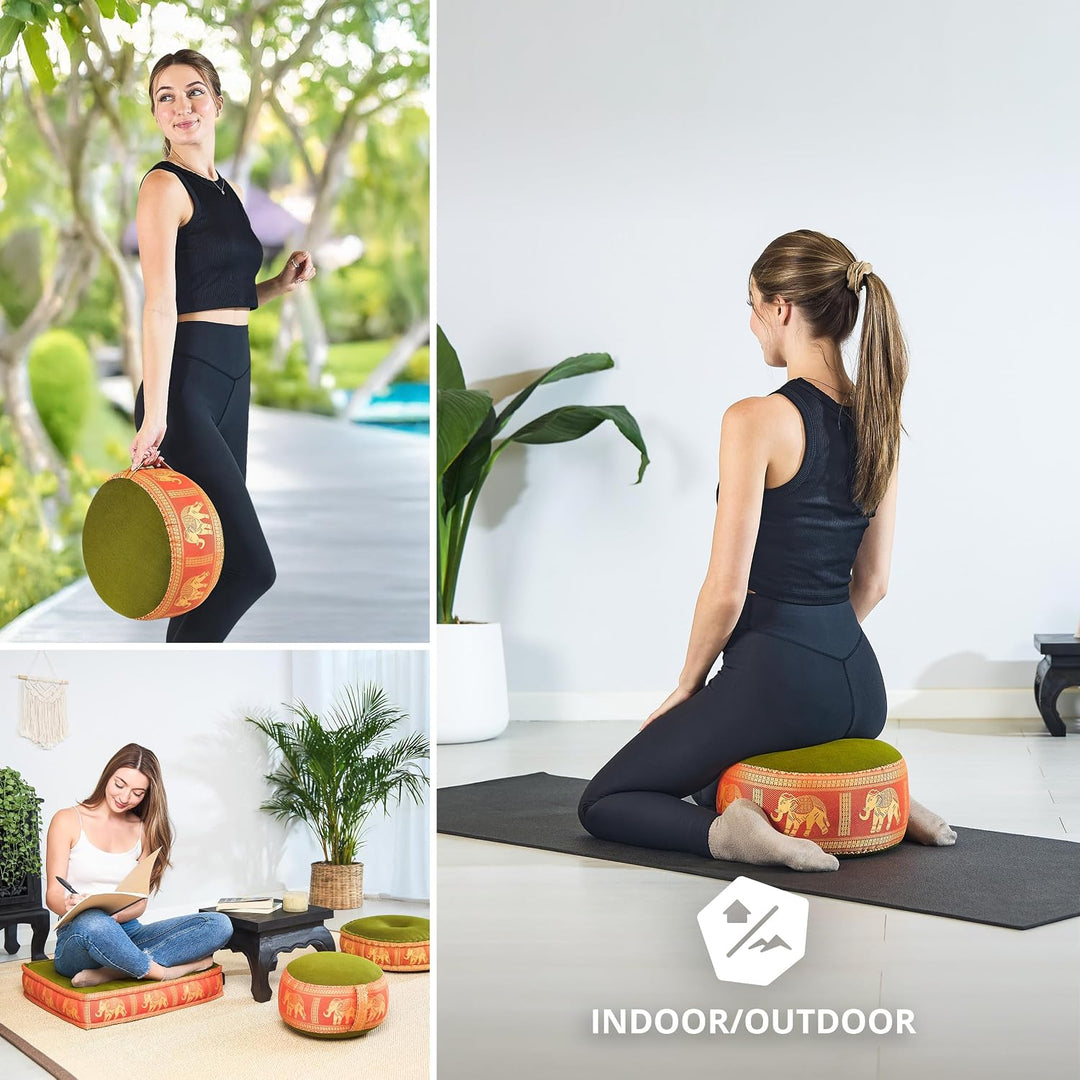 livasia Meditationskissen Thaiseide - Ø 32x20cm - Yogakissen klein mit Kapok, Pouf, Bodenkissen Yoga