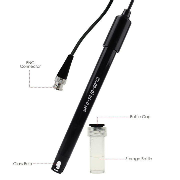 DANOPLUS 300 cm lang Kabel Elektrode Austauschbare pH-Sonde (0-14 pH), BNC-Anschluss mit 6 Pakete Ka