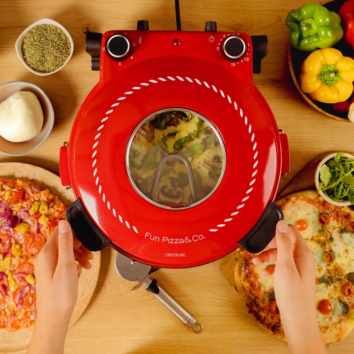 Cecotec Elektrischer Pizzaofen Grill Pizza & Co Mama Mia Window. 1200 W, Temperatur 400 °C, Timer 15