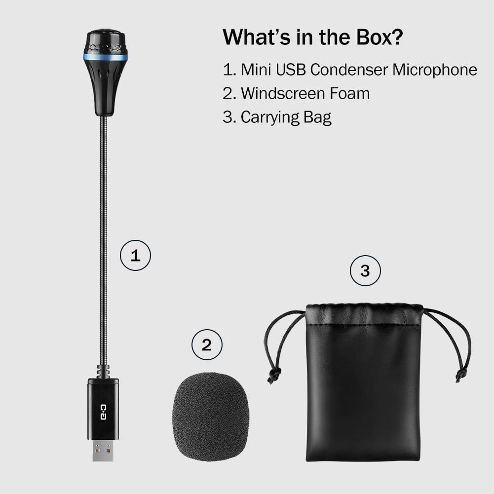 Mini USB Mikrofon für Laptop/PC, mit Schwanenhals & USB-Soundkarte, kompatibel mit Mac, Plug & Play,