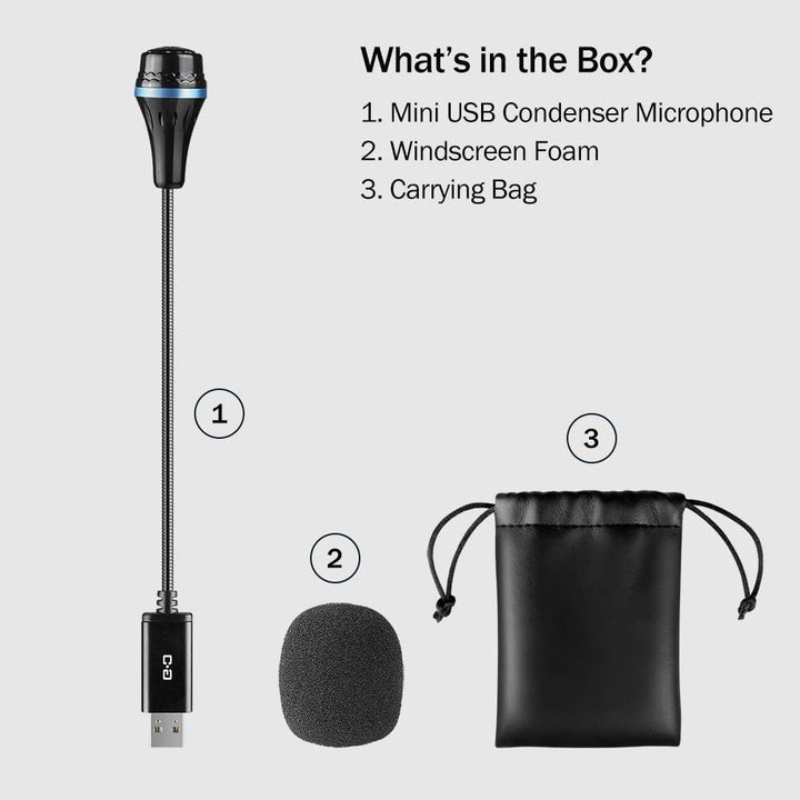 Mini USB Mikrofon für Laptop/PC, mit Schwanenhals & USB-Soundkarte, kompatibel mit Mac, Plug & Play,