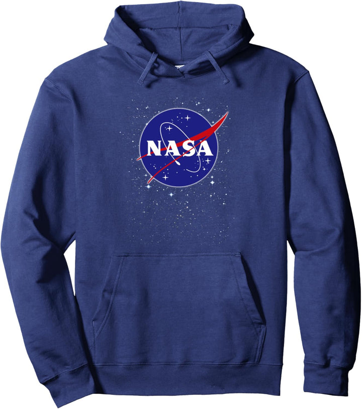 NASA Blue Red Logo In Space Stars Pullover Hoodie