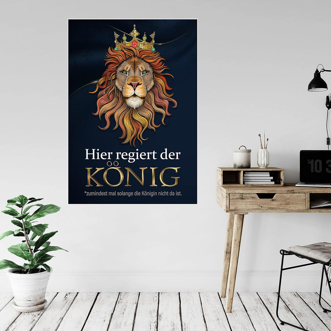 wandmotiv24 Poster als Wanddeko, Grösse 100x70cm, Hier regiert der König, Löwe, Königin, Afrika, Tie