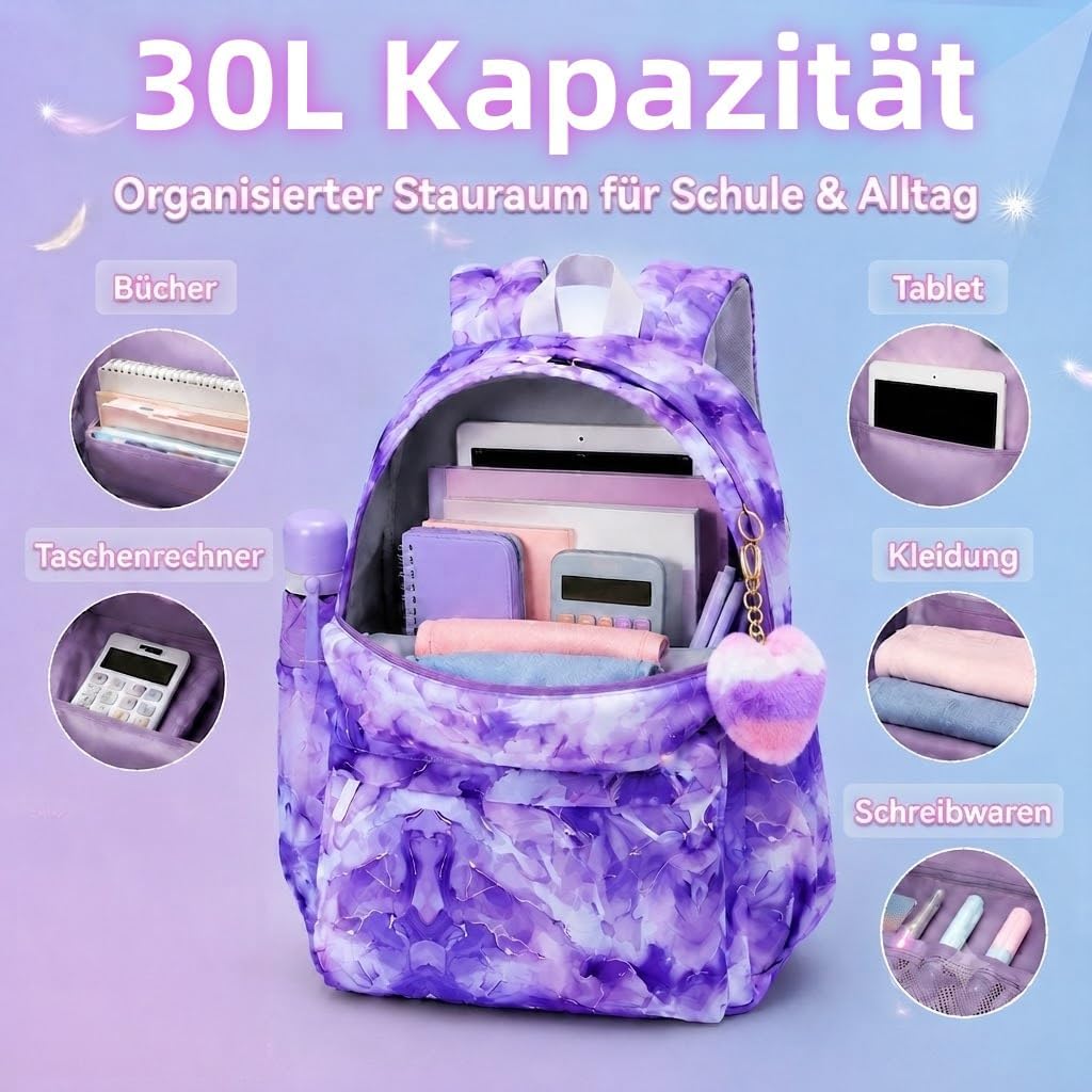 SUN EIGHT 30L Laptop-Rucksack Damen, Wasserabweisender Schulrucksack für Schule, Uni &amp; Reise, Grosse
