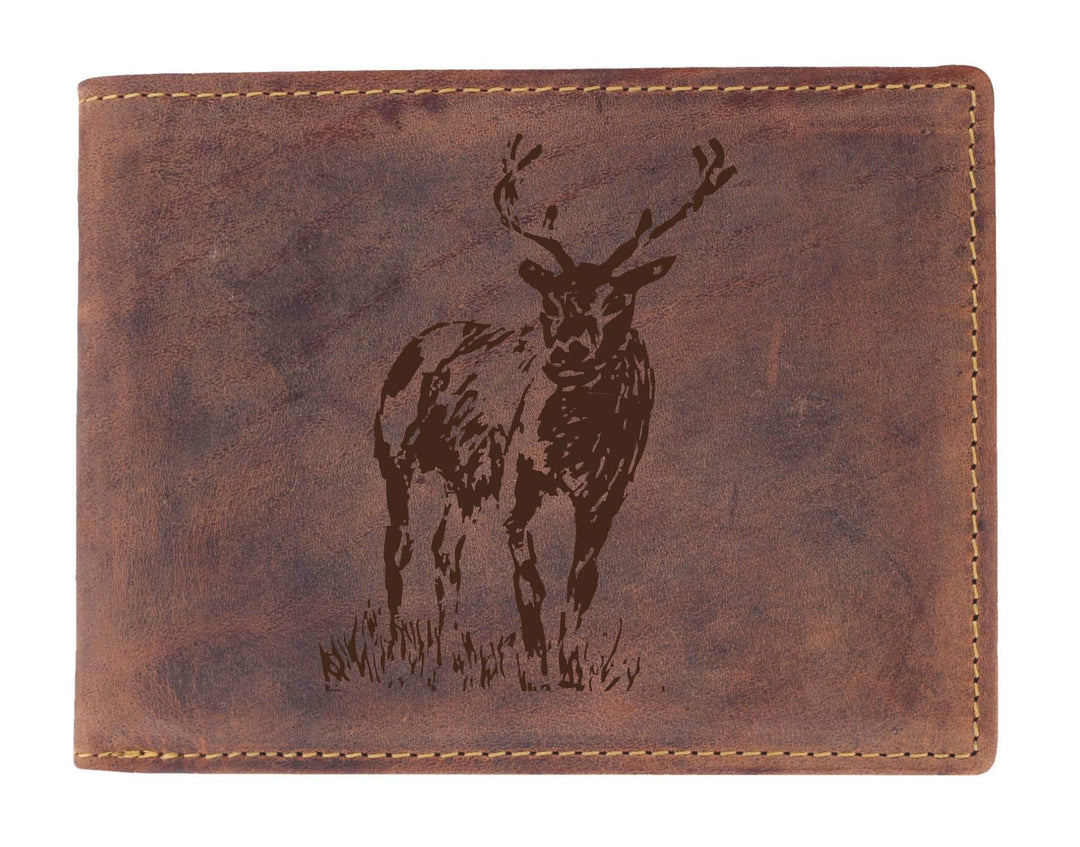 Greenburry Vintage Leder-Geldbeutel Geldbörse mit Hirsch Motiv - 12x10x3cm