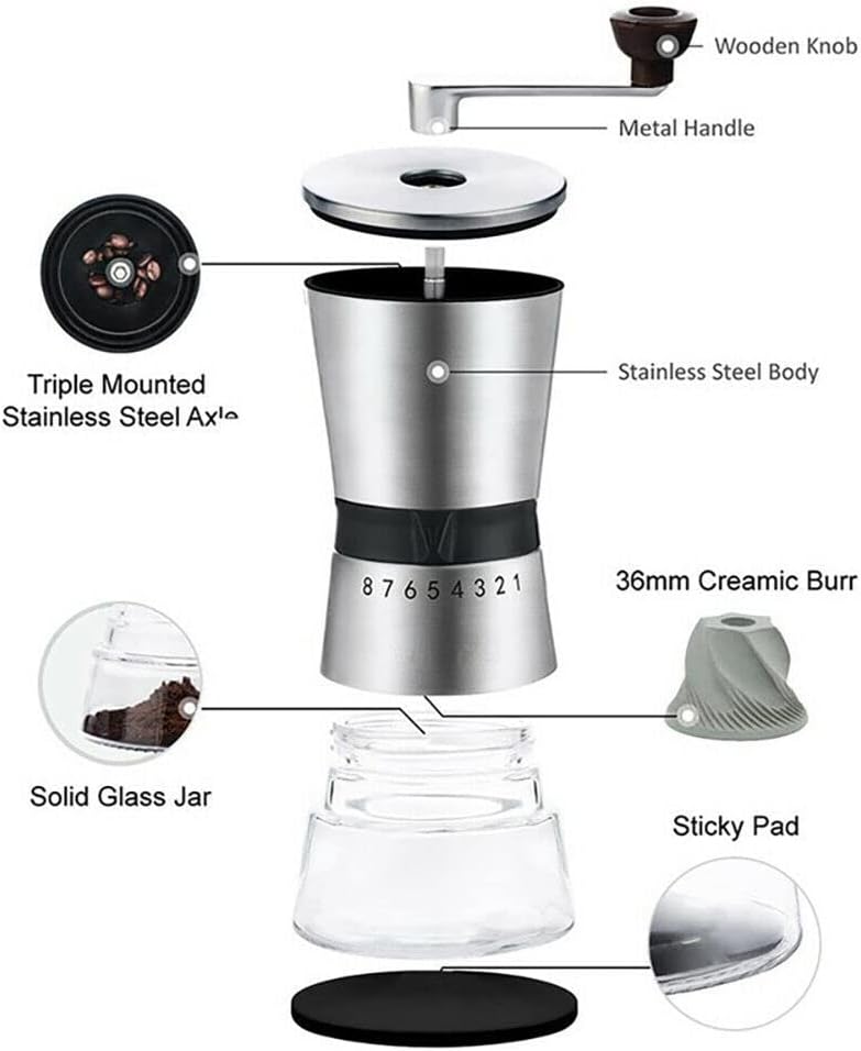 Edelstahl Kaffee MüHle Konischer Kaffeemühle mit Mahlgradeinstellung Manuelle Kaffeemühle 15×8,5×21,