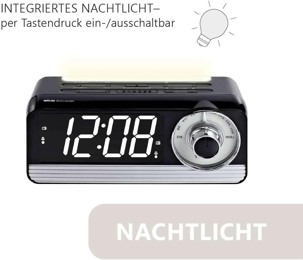 Silva Schneider TR 1970 D – Retro Tischradio mit FM, grossem LED-Display (dimmbar), Doppelalarm, Sch