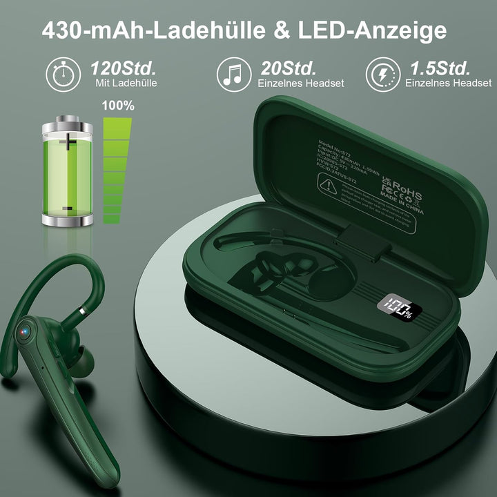 Bluetooth Headset V5.4 Wireless Freisprech Telefon mit CVC 8.0 und ENC Dual Mikrofon, Bluetooth Ohrh