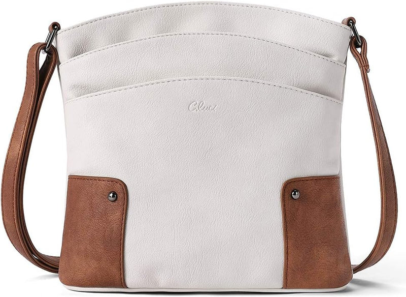 CLUCI Umhängetasche Damen Klein Crossbody Clutch Handytasche mit Geldbörse Beige mit Braun 5-beige m