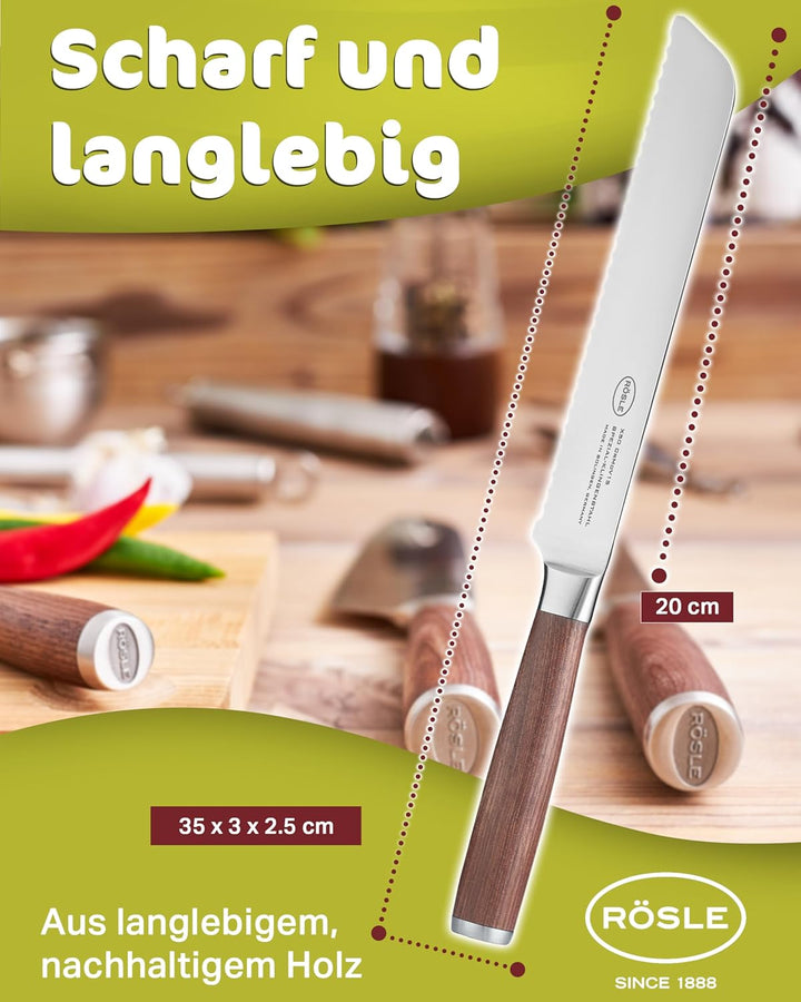 RÖSLE Brotmesser Masterclass, Hochwertiges Küchenmesser zum Schneiden von Brot, Brötchen und Baguett