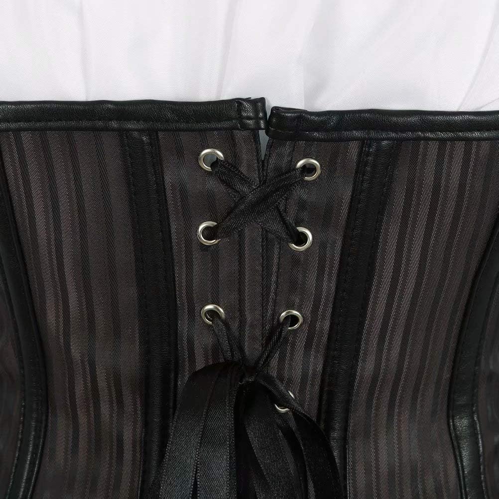Josamogre Steampunk Korsett Corsage Damen Corset Bustier Set Kostüm Mit Piratenbluse Schwarz, 3-teil