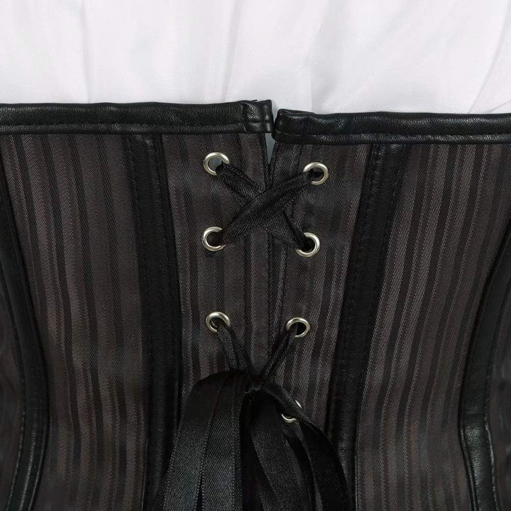 Josamogre Steampunk Korsett Corsage Damen Corset Bustier Set Kostüm Mit Piratenbluse Schwarz, 3-teil