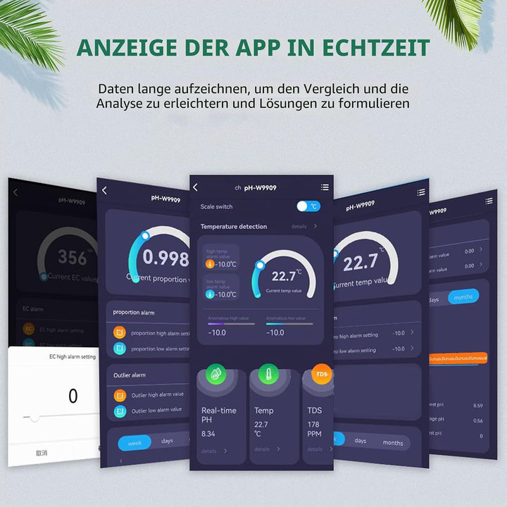 Kadimendium Wasserqualitätsmessgerät Hochpräzise 6 in 1 PH TDS EC SG Salztemperaturtester WiFi-Verbi