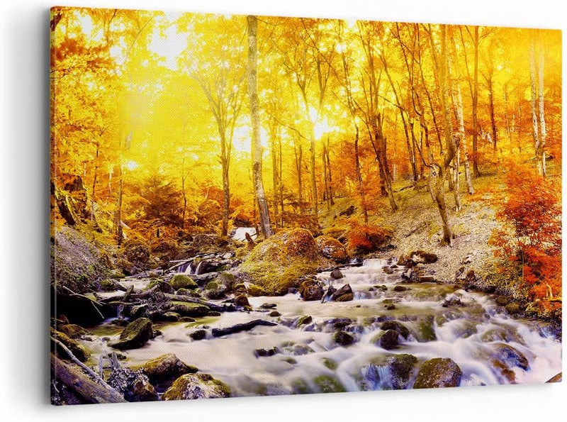 Bilder auf Leinwand 100x70cm Leinwandbild mit Rahmen Berge Bach Wasser Gross Wanddeko Bild Schlafzim