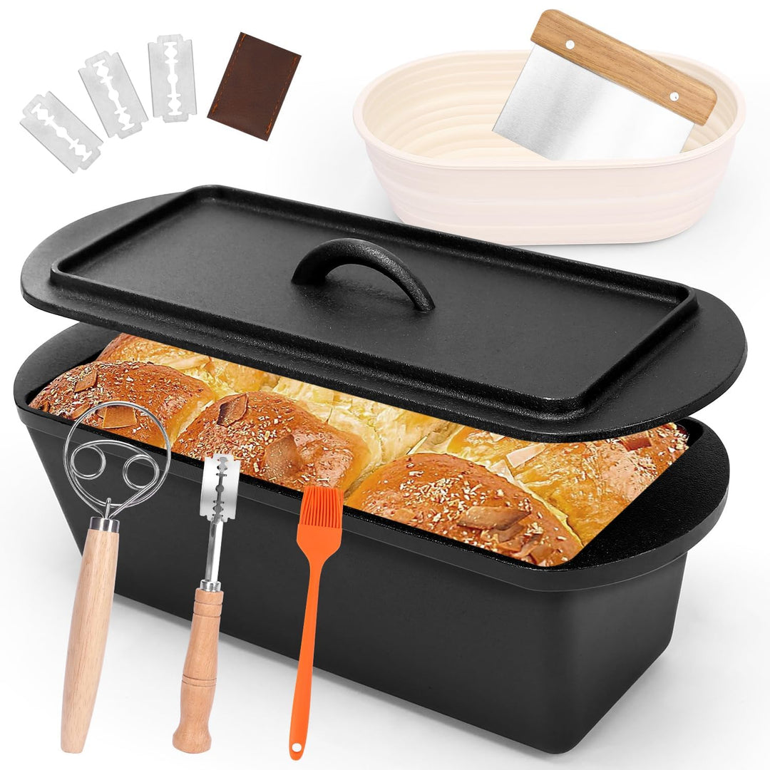 GFTIME Gusseisen Topf 36cm Brot Backen, Brotbackform mit Deckel - Robuste Brotbackform mit Deckel -
