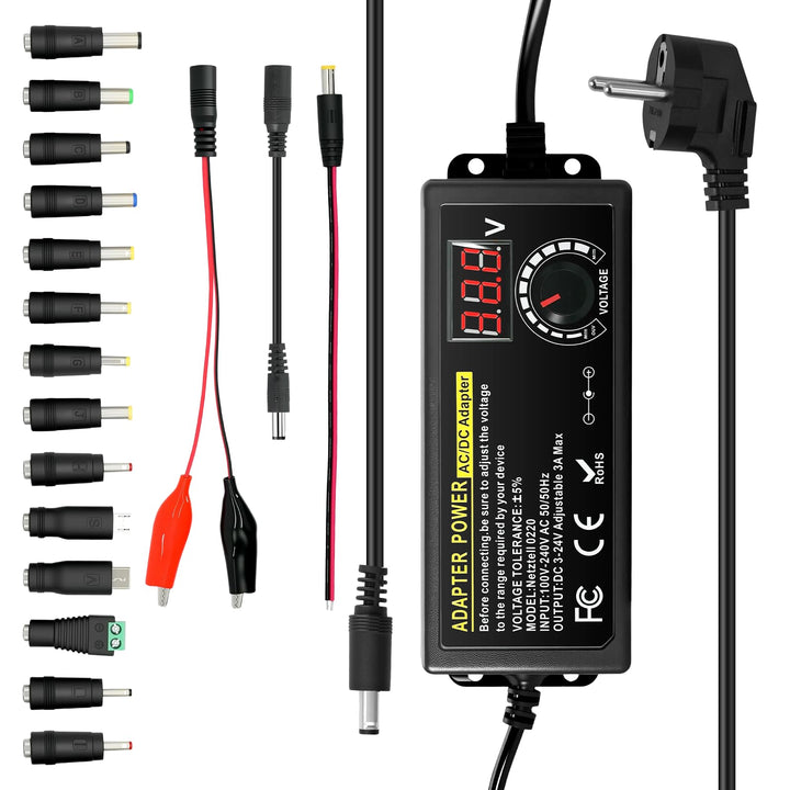 Universal Netzteil 72W, 3V-24V & 3A Max Einstellbare Spannung,100-240V AC/DC Netzteiladapter mit LED