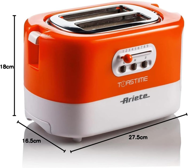 Ariete 159 Toasttime, Weisser Toaster, 2 Scheiben Kapazität, 9 Bräunungsstufen, 700 W, 3 Funktionen,